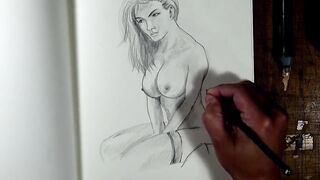 Nude StepMom's Boobs Drawing Pencil Art