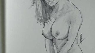 Nude StepMom's Boobs Drawing Pencil Art