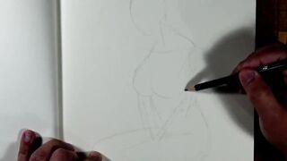 Nude StepMom's Boobs Drawing Pencil Art