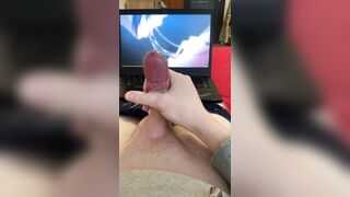 After barhroom horny guy jerks big dick on hentai