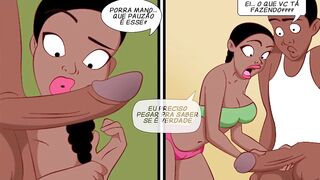 Tarado fica vigiando a milf tomando banho até que uma novinha o surpreende