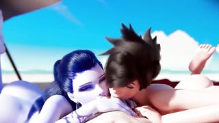 Overwatch 2 porn Tracer and widow on the beach 3D uncensored SFM hentai