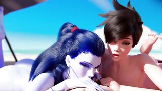 Overwatch 2 porn Tracer and widow on the beach 3D uncensored SFM hentai