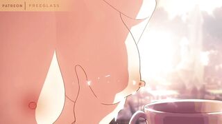 Squirting Milk, Lactating into a coffee cup Hentai Animation
