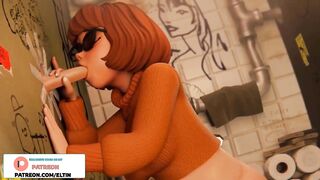 Velma Dinkley Do Deep Blowjob Through Hole in Toilet Stall And Gets Cum | Best Hentai Scooby Doo 3D