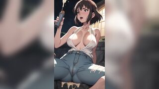 Ghiblish anime girls compilation, yoga pants, creampie, bukkake, blush, anime, big boobs