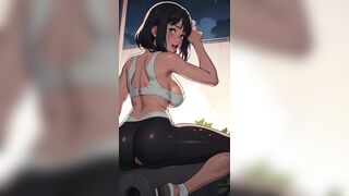 Ghiblish anime girls compilation, yoga pants, creampie, bukkake, blush, anime, big boobs