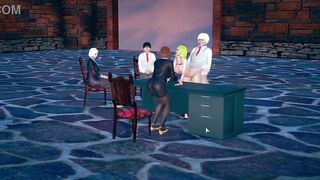 Secretary ploughed by boss from behind in front of management