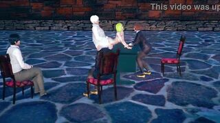 Secretary ploughed by boss from behind in front of management