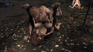 Horny Khajiit uses magic to fuck group of hunters