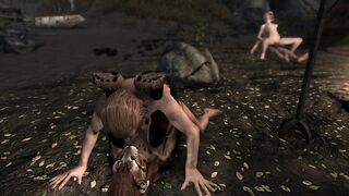 Horny Khajiit uses magic to fuck group of hunters