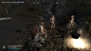 Horny Khajiit uses magic to fuck group of hunters
