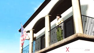 Sheriff. Episode 3. Fuck machine and sexy busty brunette in cuffs in the basement