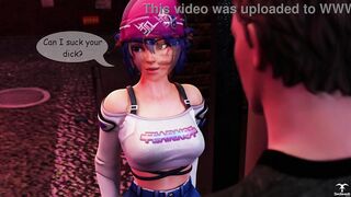 Kiriko from Overwatch offers a blowjob to a random guy