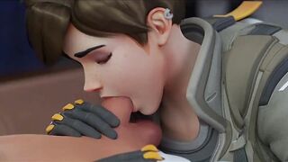 Tracer sucking and licking dick Overwatch hentai