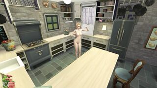 Horny girl touches herself in the kitchen