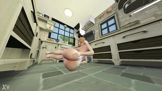 Horny girl touches herself in the kitchen