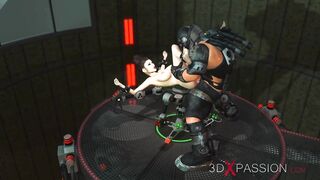 Sci-fi fuck system. Super busty cuffed girl and sex machine