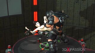 Sci-fi fuck system. Super busty cuffed girl and sex machine