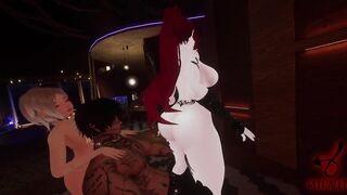 CherryErosXoXo VR and WillowWispy give naked hot sexy stripper lapdances to lucky horny Customer