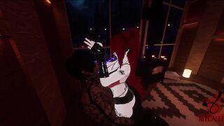 CherryErosXoXo VR and WillowWispy give naked hot sexy stripper lapdances to lucky horny Customer