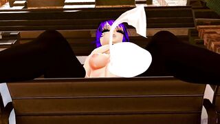 Futanari Slut Rides and Cums on a Dildo on a Public City Bench