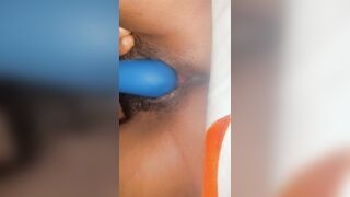 A teen girl testing on her new vibrator in the middle of the night.