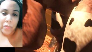 tender woman dressed as a cow wants her owner to penetrate her