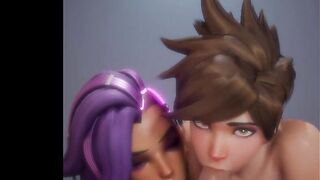 Hot Tracer And Sombra Do Double Blowjob And Getting Cum On Face | Hottest Overwatch Hentai 4k 60fps