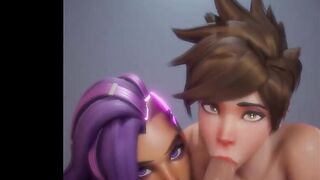 Hot Tracer And Sombra Do Double Blowjob And Getting Cum On Face | Hottest Overwatch Hentai 4k 60fps