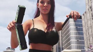 Giantess masturbates with city bus!
