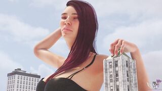 Giantess masturbates with city bus!