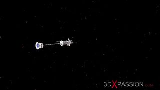 Hot blonde gets fucked by 3d alien dickgirls in space sation