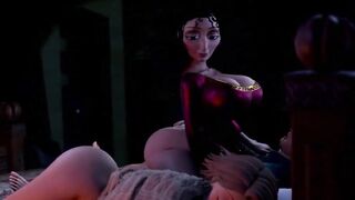 Mother Gothel riding Flynn
