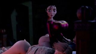 Mother Gothel riding Flynn