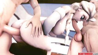 Cartoon Elsa gets hard gangbang and shares dick