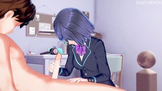Shizuka Rin facial by handjob