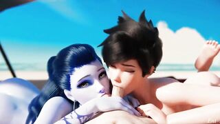 Overwatch - Threesome Sex In Beach Tracer And BlackWindow!