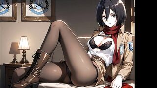 Mikasa Ackerman has only a scarf left of her clothing