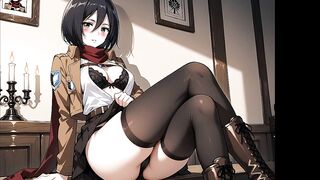 Mikasa Ackerman has only a scarf left of her clothing