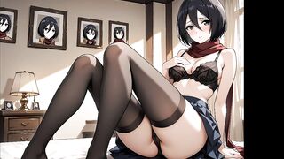 Mikasa Ackerman has only a scarf left of her clothing