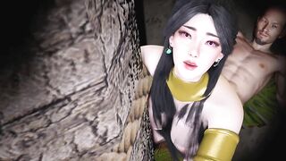 3D hot Asian milf cheating with big cock in public