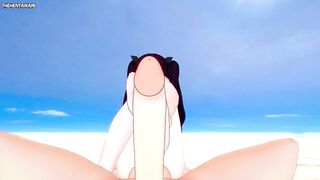 Rin Tohsaka from Fate Gives You A Footjob At The Beach Hentai POV