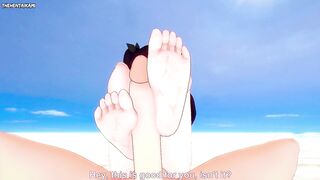 Rin Tohsaka from Fate Gives You A Footjob At The Beach Hentai POV