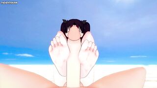 Rin Tohsaka from Fate Gives You A Footjob At The Beach Hentai POV