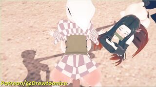 Nezuko getting doggied in a threesome . 2d anime hentai