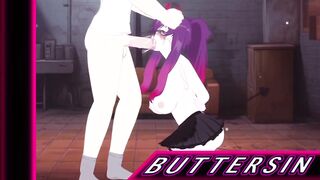 Goth slut deepthroats massive dick