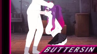 Goth slut deepthroats massive dick