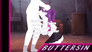 Goth slut deepthroats massive dick