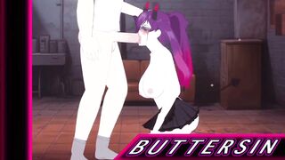 Goth slut deepthroats massive dick